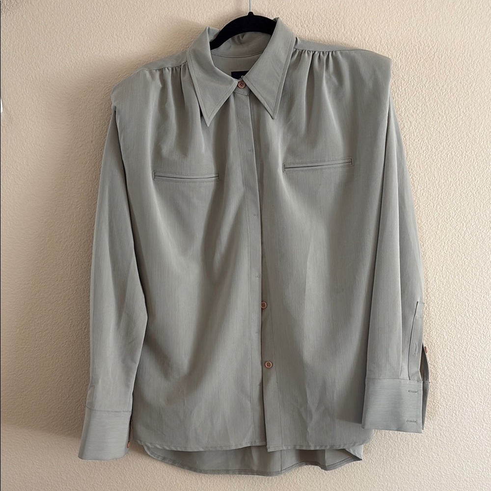 Frankie Shop Grey / Sage Button Down with Shoulder Pads